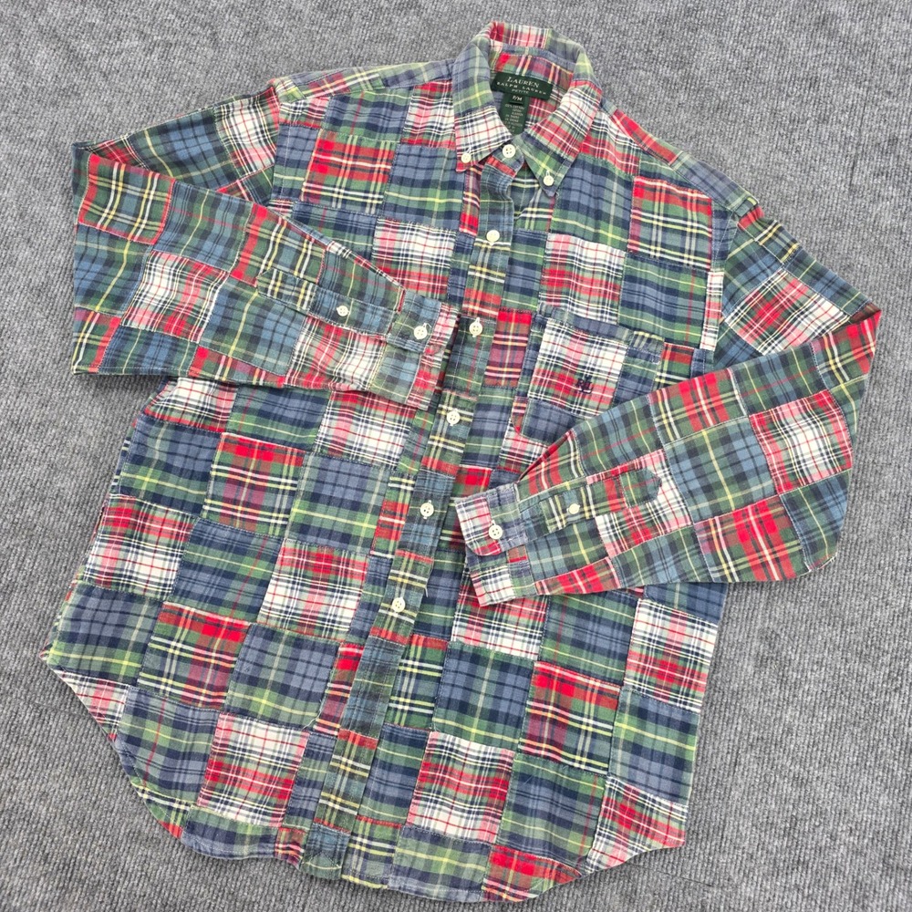 Lauren Ralph Lauren Petite PM Patchwork Plaid Button Down Shirt Multicolor